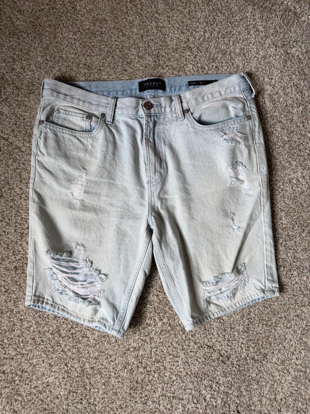 PacSun Mens Light Wash Ripped Jean Skinny Shorts W33